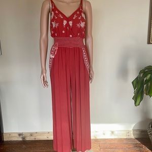 DEX | Burnt Orange Stretchy Shirred Waist Jumpsuit ~ Size Medium